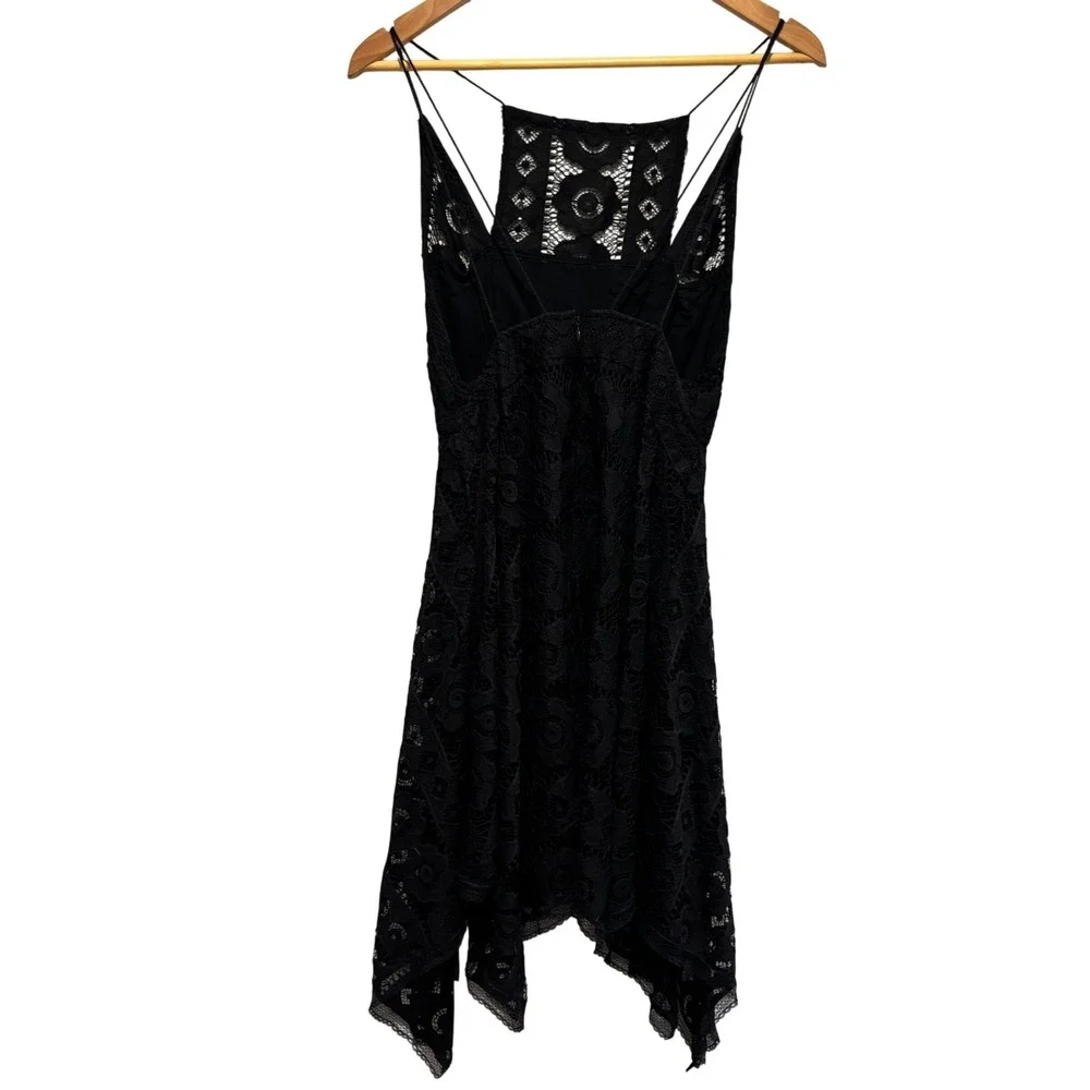 NWT Free People Black Lace euro summer wedding Handkerchief Mini‎ Dress Size 4